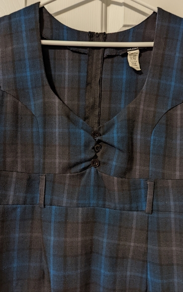 Plaid Charcoal and Teal Sheath Dress - Picture 2 of 9